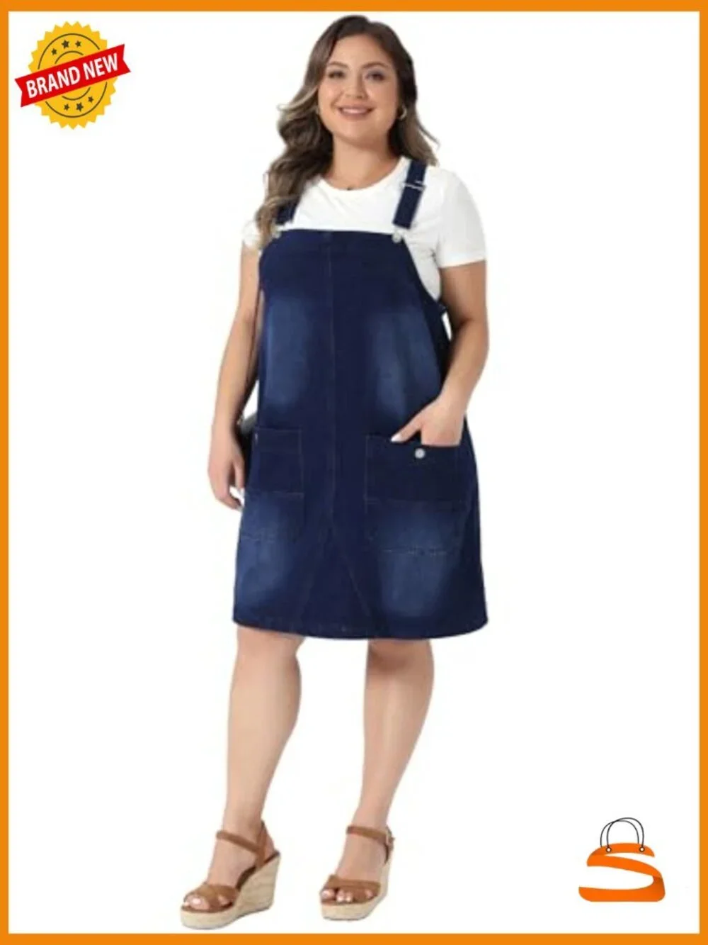 Plus Size Denim Overalls Dress with Pockets Adjustable Straps